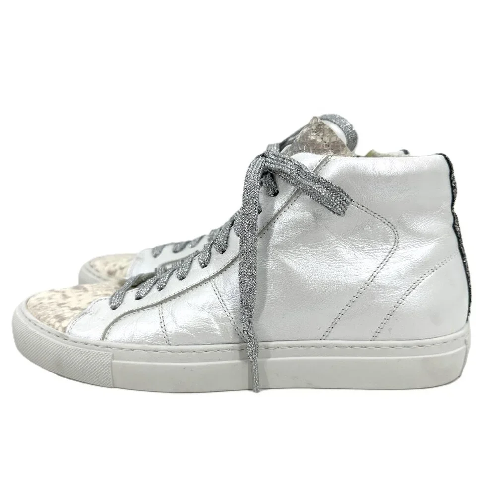 P448‎ Star High Top Sneaker Sunset Snake Embossed Leather Glitter White 39 9